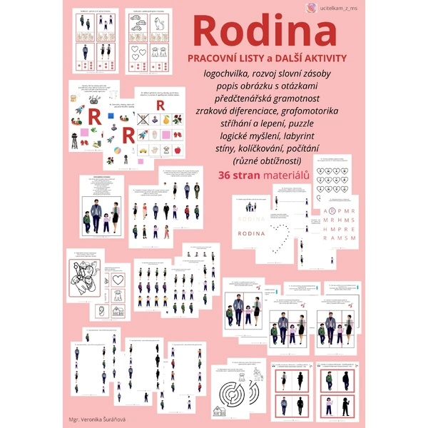 RODINA - pracovní listy a další aktivity (36 stran materiálů) zaměřené na různé oblasti