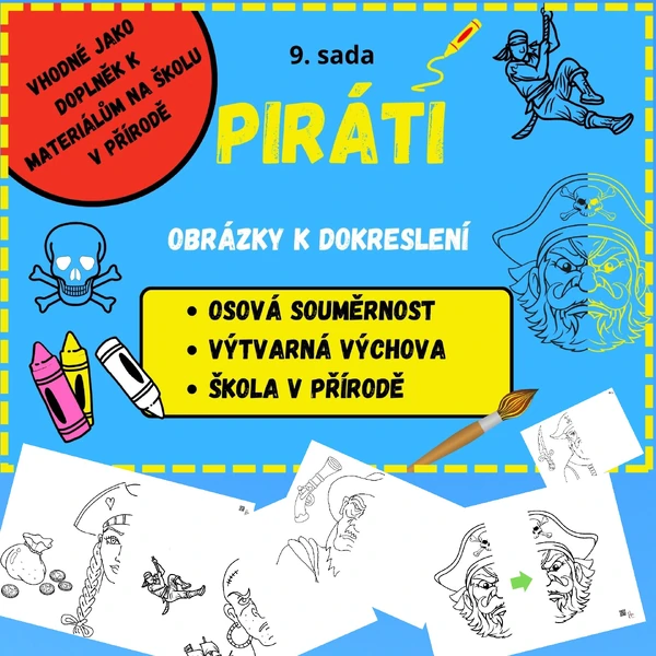 PIRÁTI - OBRÁZKY K DOKRESLENÍ - OSOVÁ SOUMĚRNOST - 9. sada