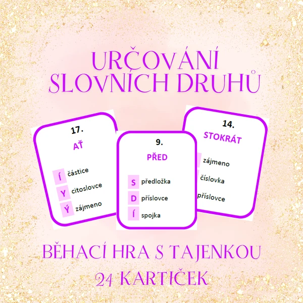 Určování slovních druhů - běhací hra s tajenkou