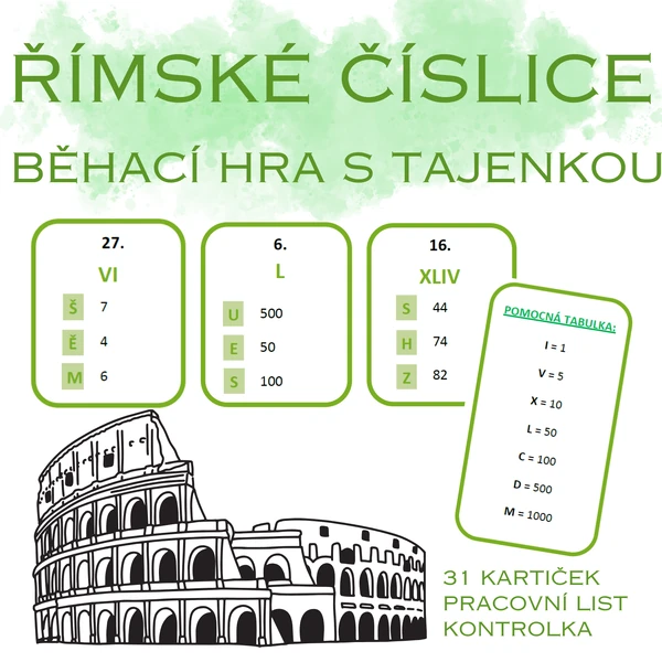 Římské číslice - běhací hra s tajenkou