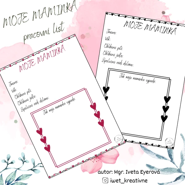MOJE MAMINKA - pracovní list (zdarma)