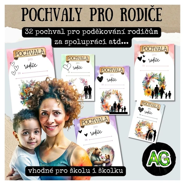 POCHVALY PRO RODIČE - 32x2 pochval, s rámečkem nebo bez