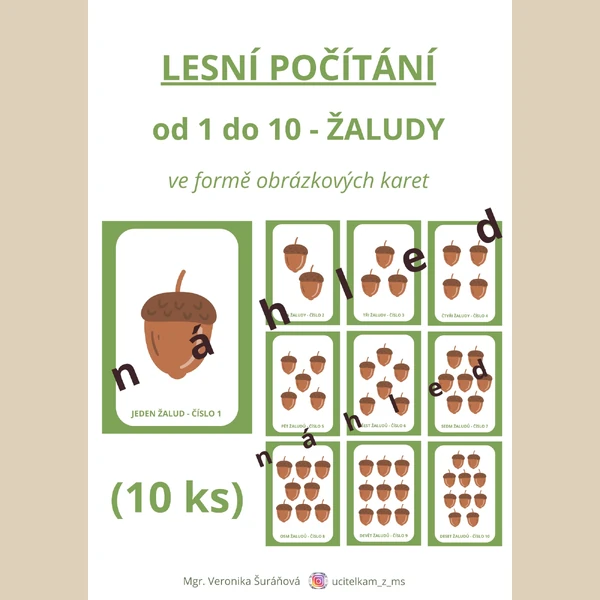 Lesní POČÍTÁNÍ (žaludy) čísla 1-10 (celkem 10 ks)