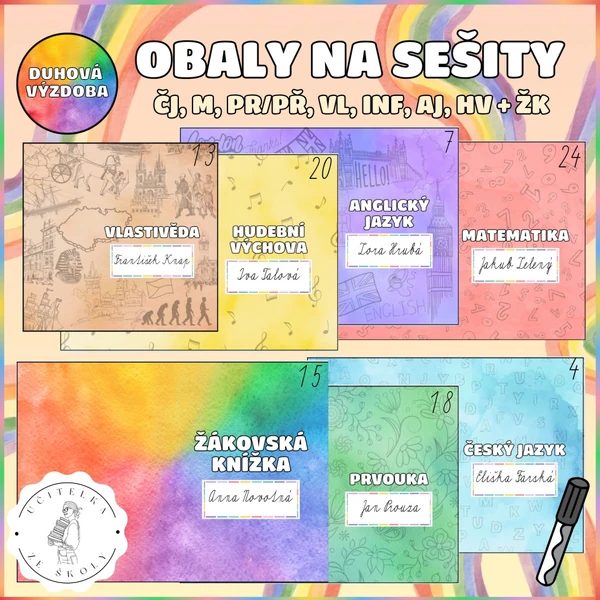 Obaly na sešity - duhová výzdoba