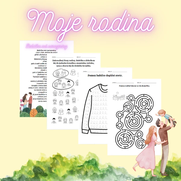 Soubor aktivit - Moje rodina (básnička s pohybem, pracovní listy, desková hra