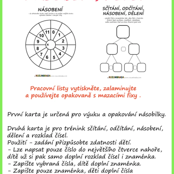 Matematika - sčítání, odčítání, násobení, dělení