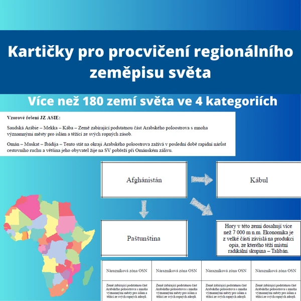 Kartičky pro výuky a procvičení regionálního zeměpisu