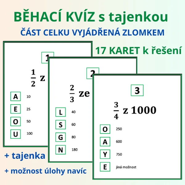 BĚHACÍ KVÍZ s tajenkou – ČÁST CELKU VYJÁDŘENÁ ZLOMKEM