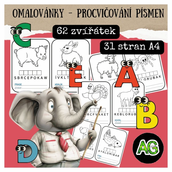 OMALOVÁNKY S NÁCVIKEM PSANÍ - ZVÍŘÁTKA