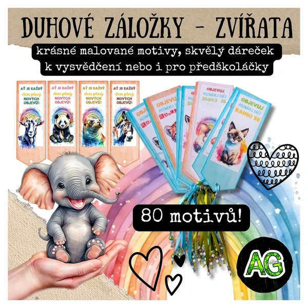 DUHOVÉ ZÁLOŽKY SE ZVÍŘÁTKY - 80 MOTIVŮ 