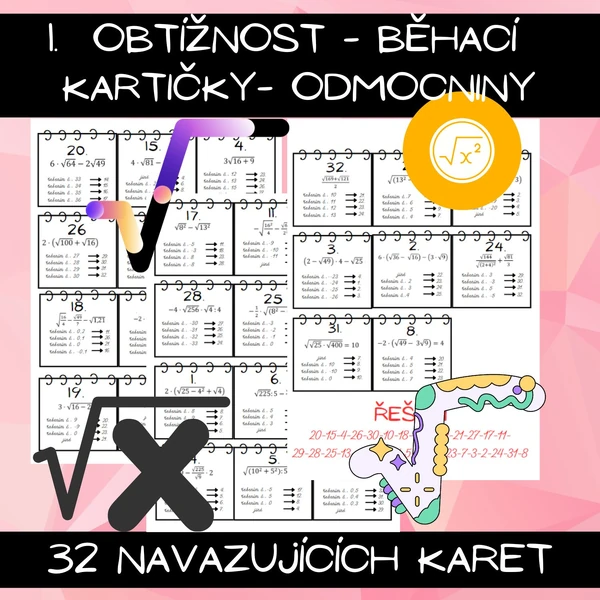 Druhá mocnina a odmocnina - běhací kartičky