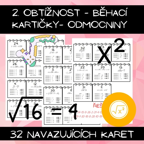 Náročnější - druhá mocnina a odmocnina - běhací kartičky