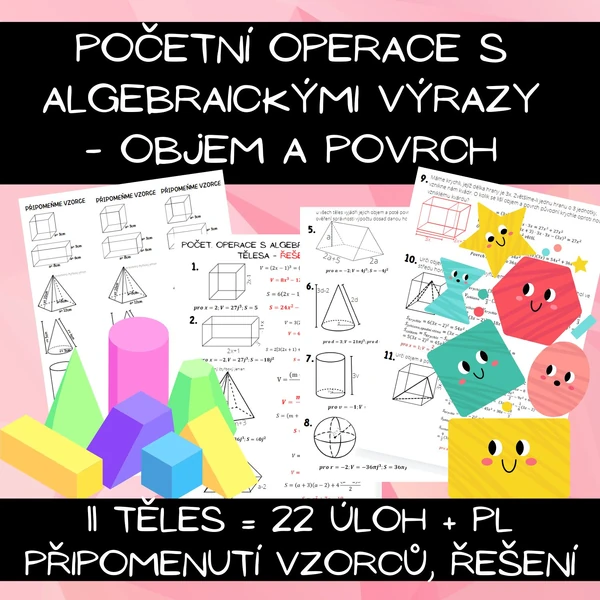 Násobení algebraických výrazů - objem a povrch tělesa