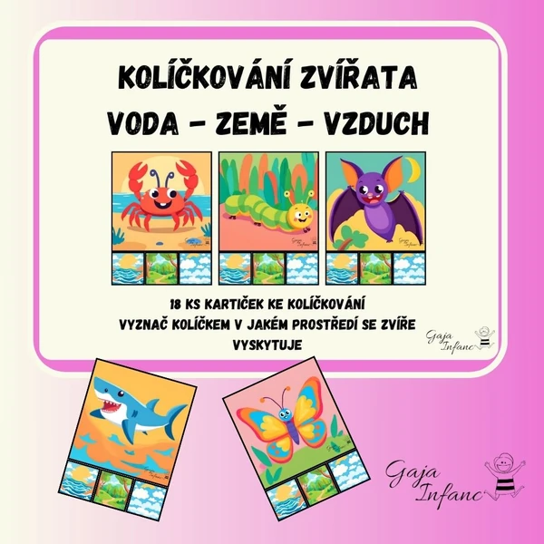 Kolíčkování- zvířata- voda, země, vzduch