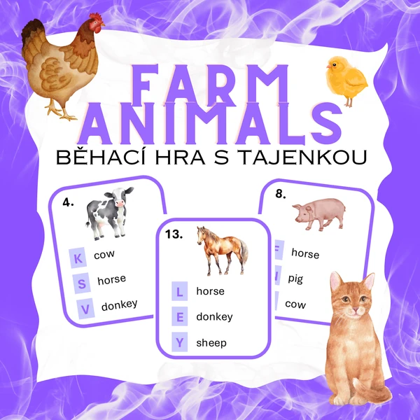 Farm animals - běhací hra s tajenkou