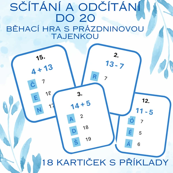 Sčítání a odčítání do 20 - běhací hra s prázdninovou tajenkou