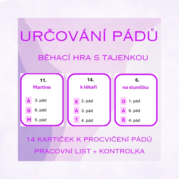 Určování pádů - běhací hra s tajenkou