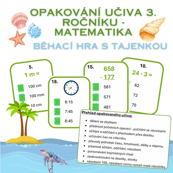 Opakování učiva 3. ročníku - matematika - běhací hra s tajenkou