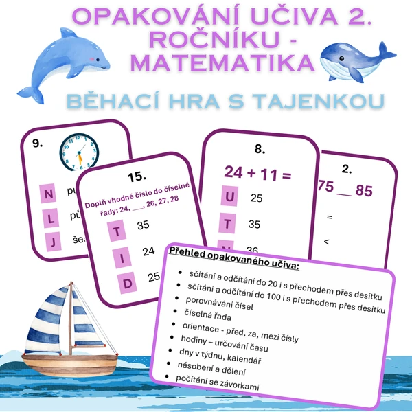 Opakování učiva 2. ročníku - matematika - běhací hra s tajenkou