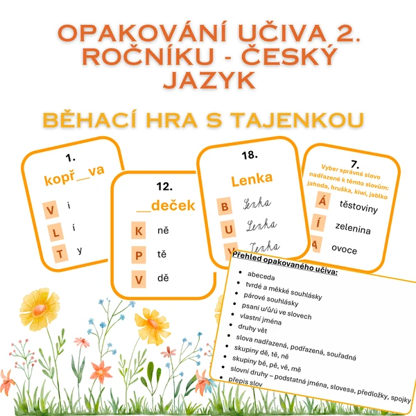 Opakování učiva 2. ročníku - český jazyk - běhací hra s tajenkou