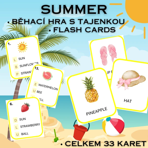 Summer - běhací hra s tajenkou a flash cards