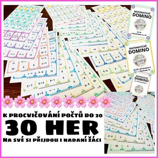 Matematické domino do 20 bez přechodu 10, 30 SAD