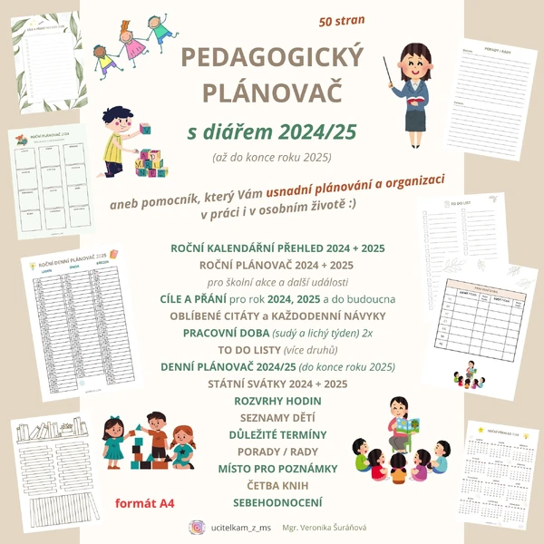 Pedagogický plánovač s diářem 2024/25 + 2025 (50 stran A4)