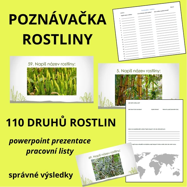 POZNÁVAČKA - rostliny (110 druhů) - prezentace, pracovní listy