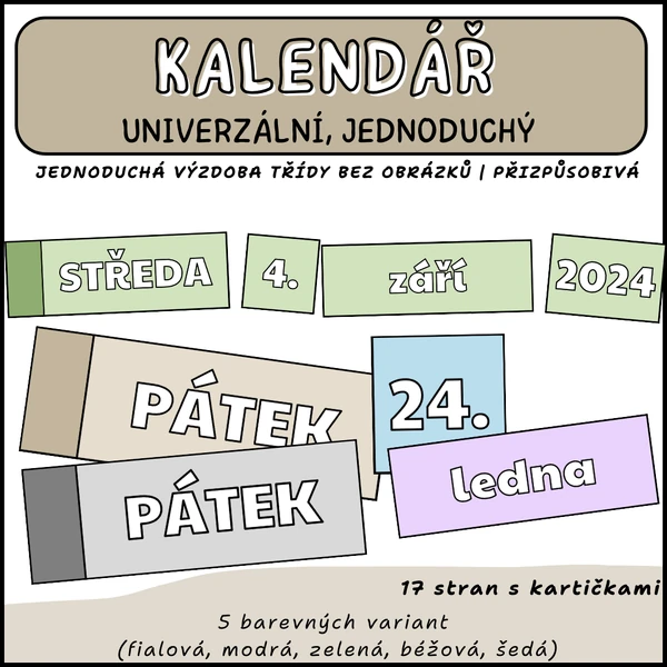 Kalendář do třídy - jednoduchý, univerzální, bez obrázků