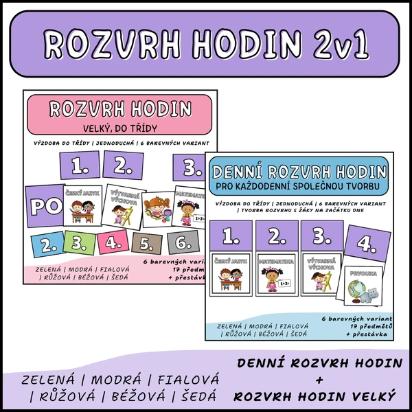 Rozvrh hodin 2v1 - Denní rozvrh hodin + Rozvrh hodin velký