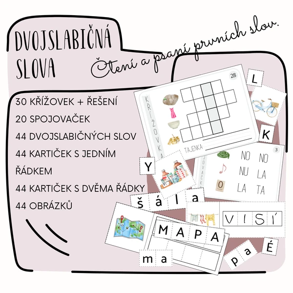 Dvojslabičná slova - křížovky, spojovačky, skládání a přiřazování slov