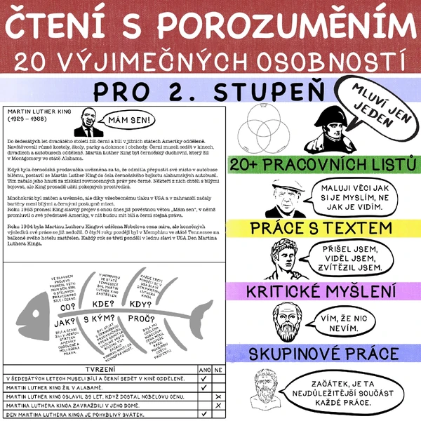 PRÁCE S TEXTEM - 20 VÝJIMEČNÝCH OSOBNOSTÍ - PRO 2. STUPEŇ (KRITICKÉ MYŠLENÍ)
