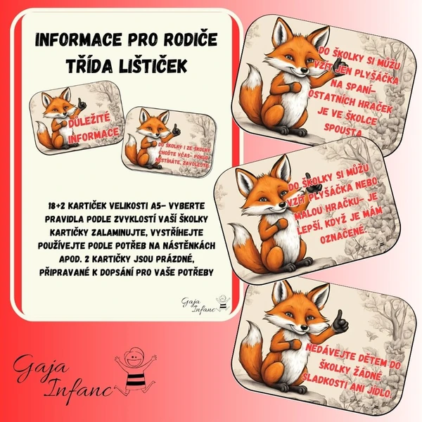 Informace pro rodiče- třída lištiček