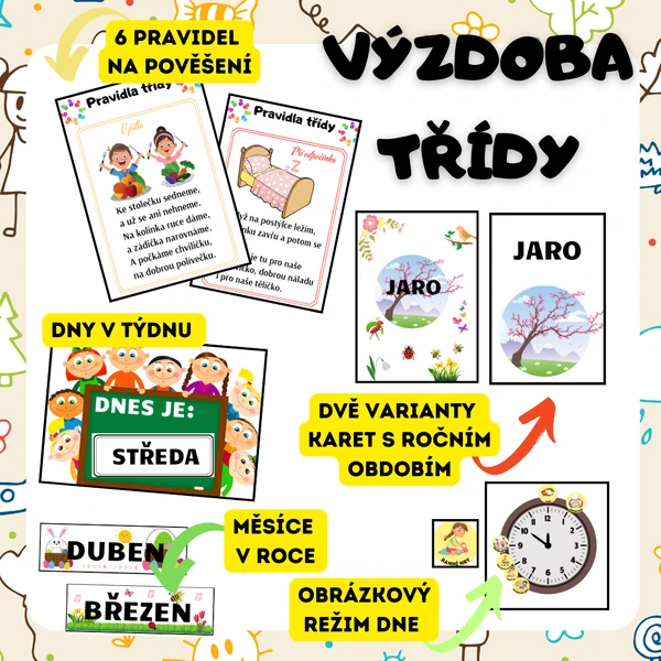 VÝZDOBA TŘÍDY - dny a měsíce, roční období, režim dne a pravidla třídy 
