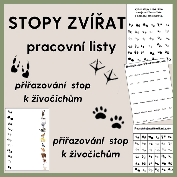 Stopy zvířat - pracovní listy