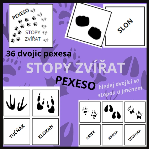 Stopy - pexeso (36 druhů zvířat)