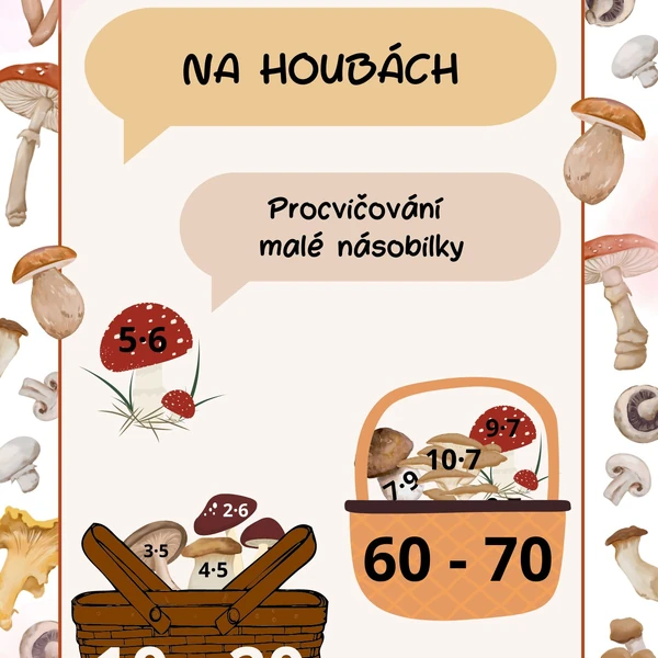Na houbách - procvičování malé násobilky