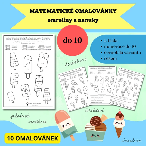 Matematické omalovánky - zmrzliny a nanuky (numerace do 10)