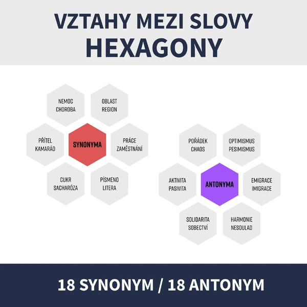 HEXAGONY - VZTAHY MEZI SLOVY (synonyma, antonyma)