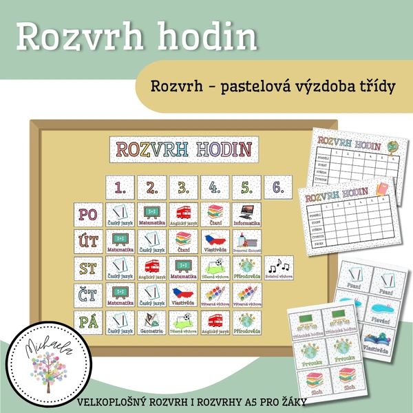 Rozvrh hodin - velkoplošný do třídy i A5 pro žáky