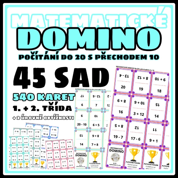 Matematické DOMINO, do 20 s přechodem 10, 45 SAD