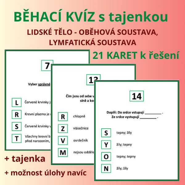 BĚHACÍ KVÍZ s tajenkou – lidské tělo – OBĚHOVÁ SOUSTAVA