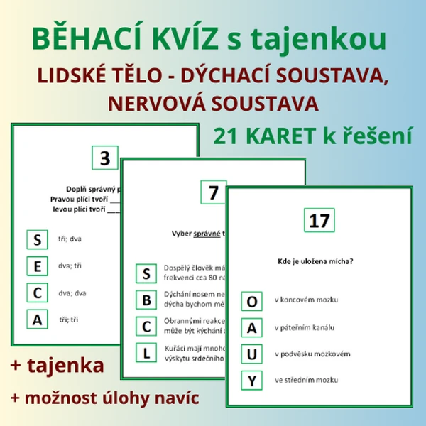 BĚHACÍ KVÍZ s tajenkou – lidské tělo – DÝCHACÍ A NERVOVÁ SOUSTAVA