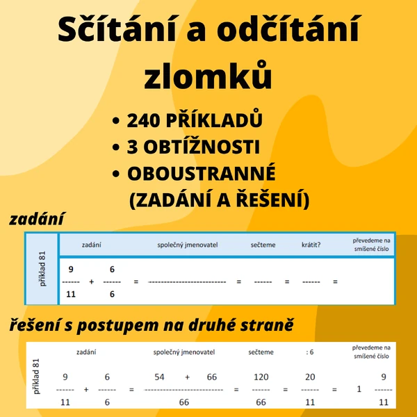 Zlomky - sčítání a odčítání - pruhy