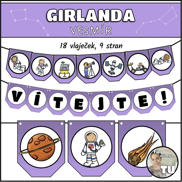 Girlanda, výzdoba třídy - vesmír