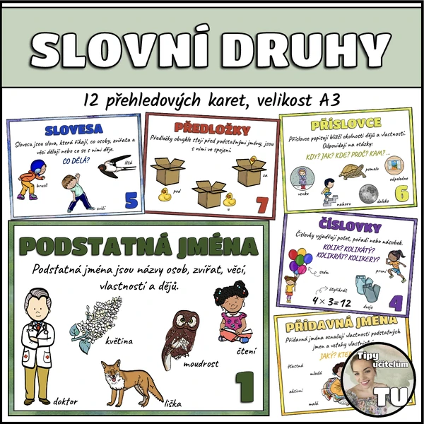 Slovní druhy - přehledové karty (univerzální)