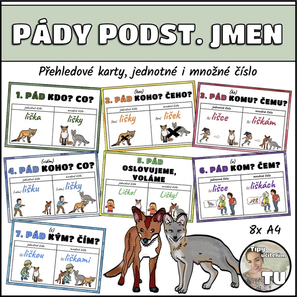 Pádové otázky, pády - přehledové karty, výzdoba třídy