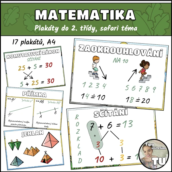Plakáty do 2. třídy, matematika, safari téma