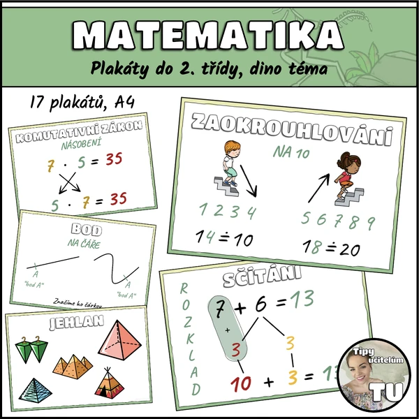 Plakáty do 2. třídy, matematika, Dino téma