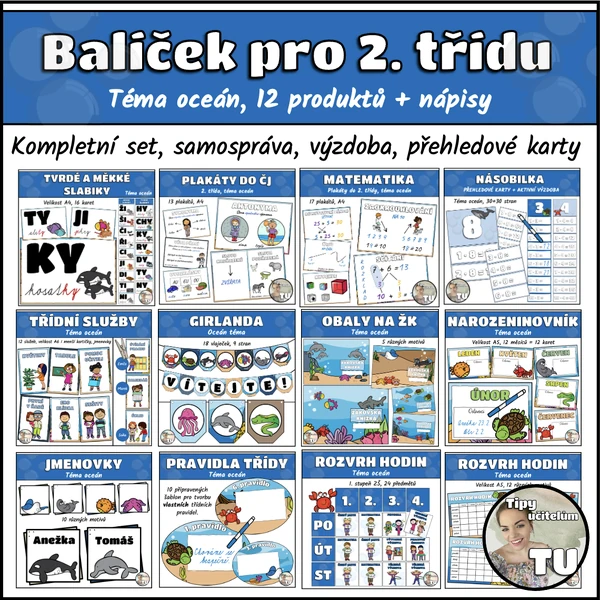 Balíček pro 2. třídu - téma oceán (13 pomůcek)
